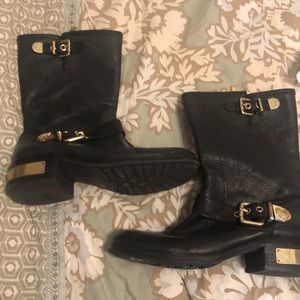 Vince camuto moto black and gold booties
